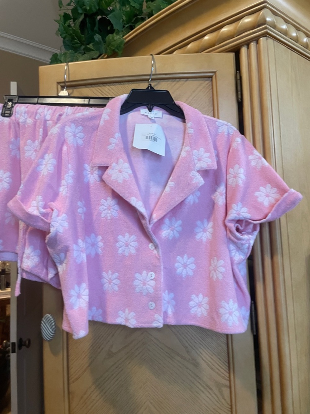 Mable pink floral terry cloth lounge set size large - Picture 2 of 5